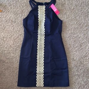 NWT Lilly Pulitzer Pearl Stretch Shift Dress True Navy Sz 8